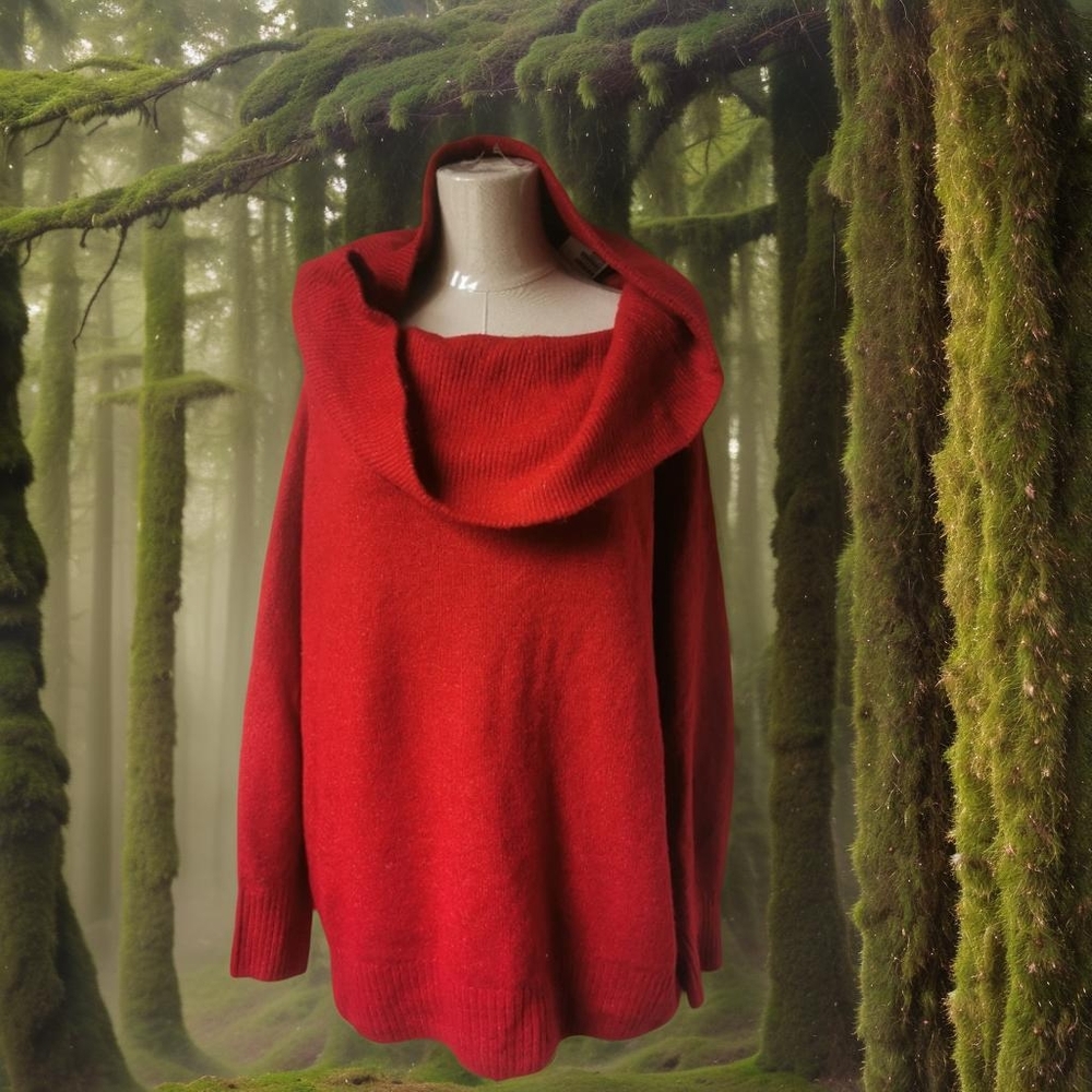 H&M acrylic cowl neck sweater baggy soft cherry red